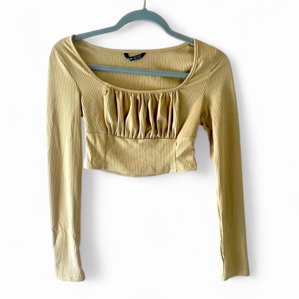SHEIN BEIGE LONG SLEEVE STRETCH CROP TOP SIZE SMALL NEUTRAL